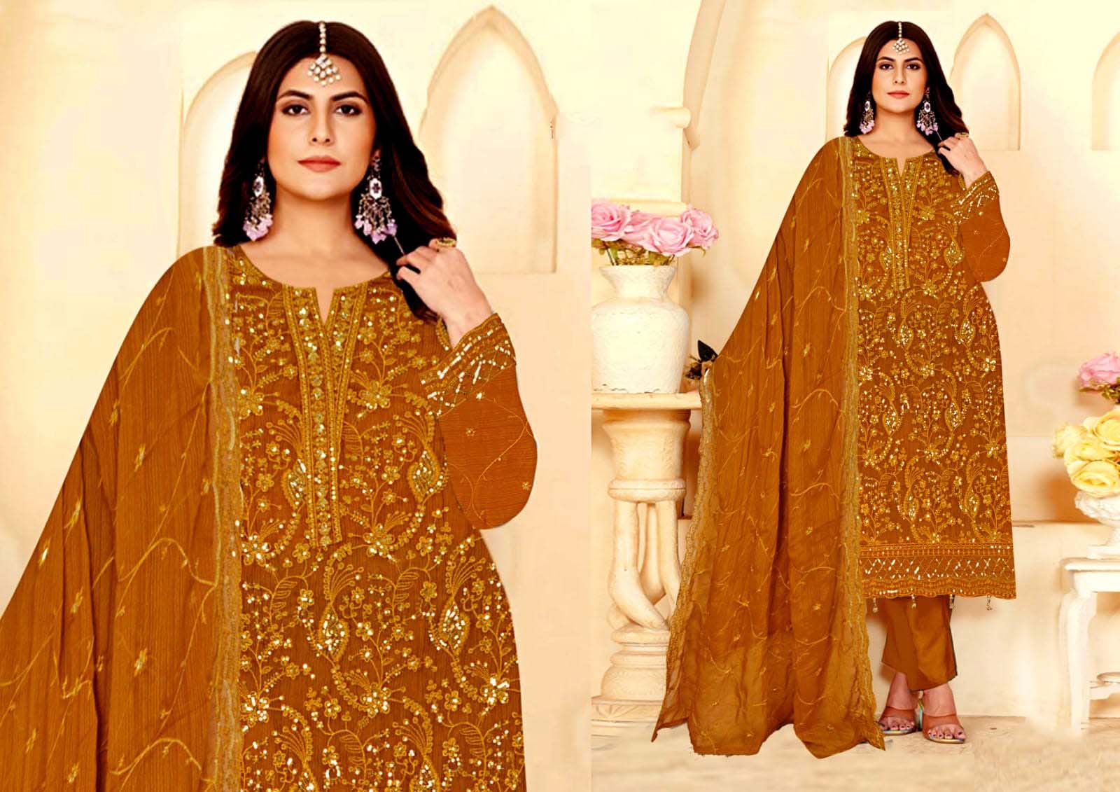 Indian embroidered kameez with a dupatta