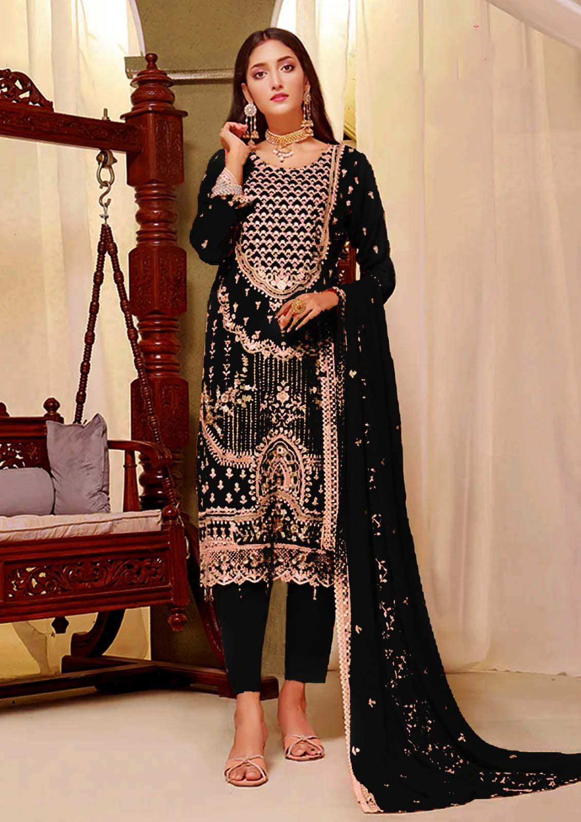 elegant mustard-gold embroidered salwar kameez