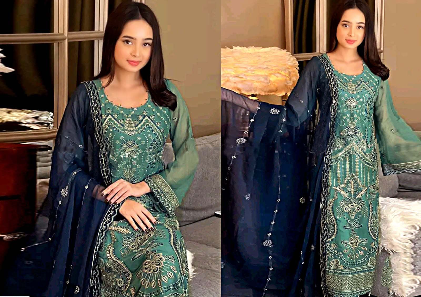 rich mustard and navy blue traditional salwar kameez