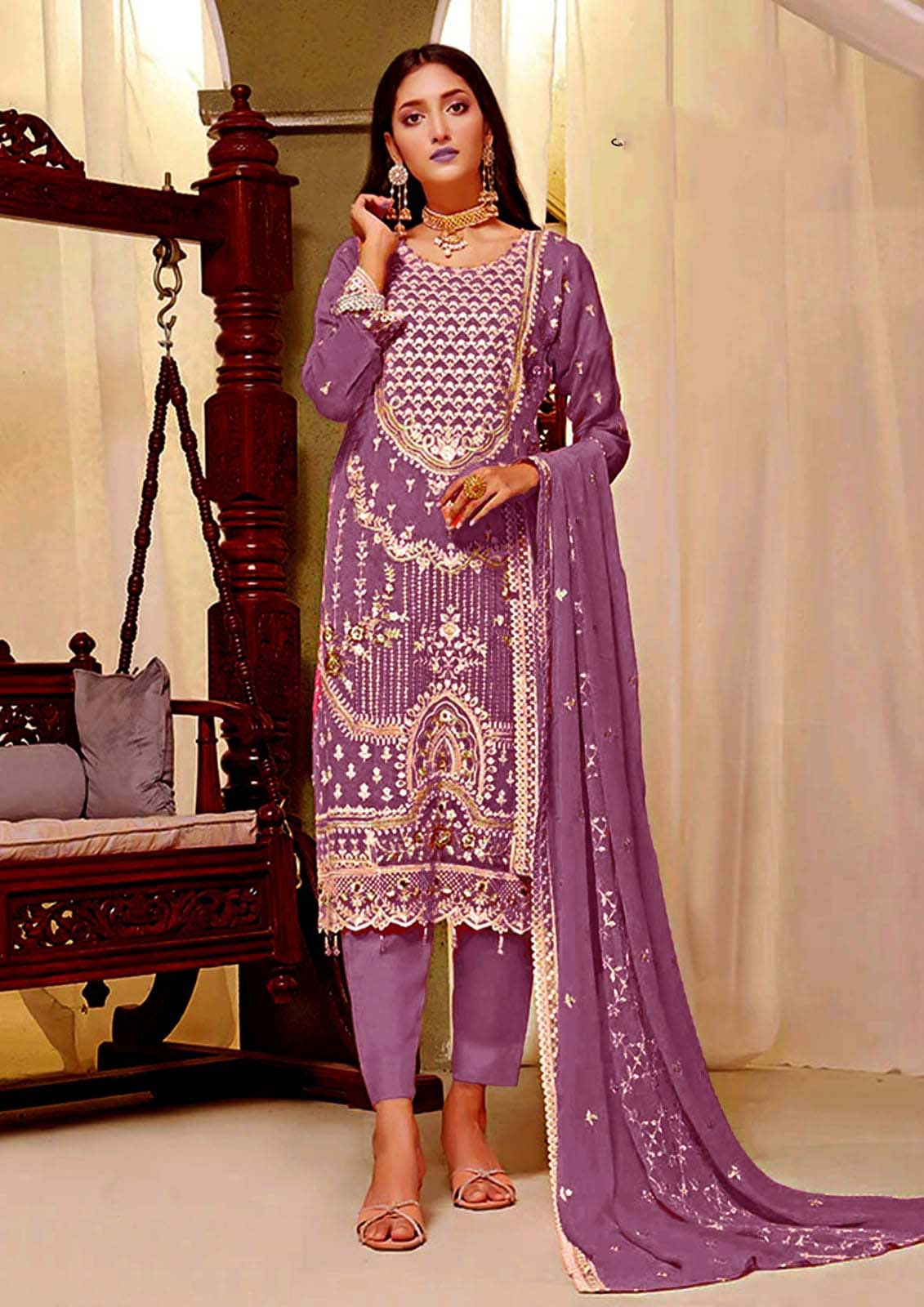 elegant mustard-gold embroidered salwar kameez