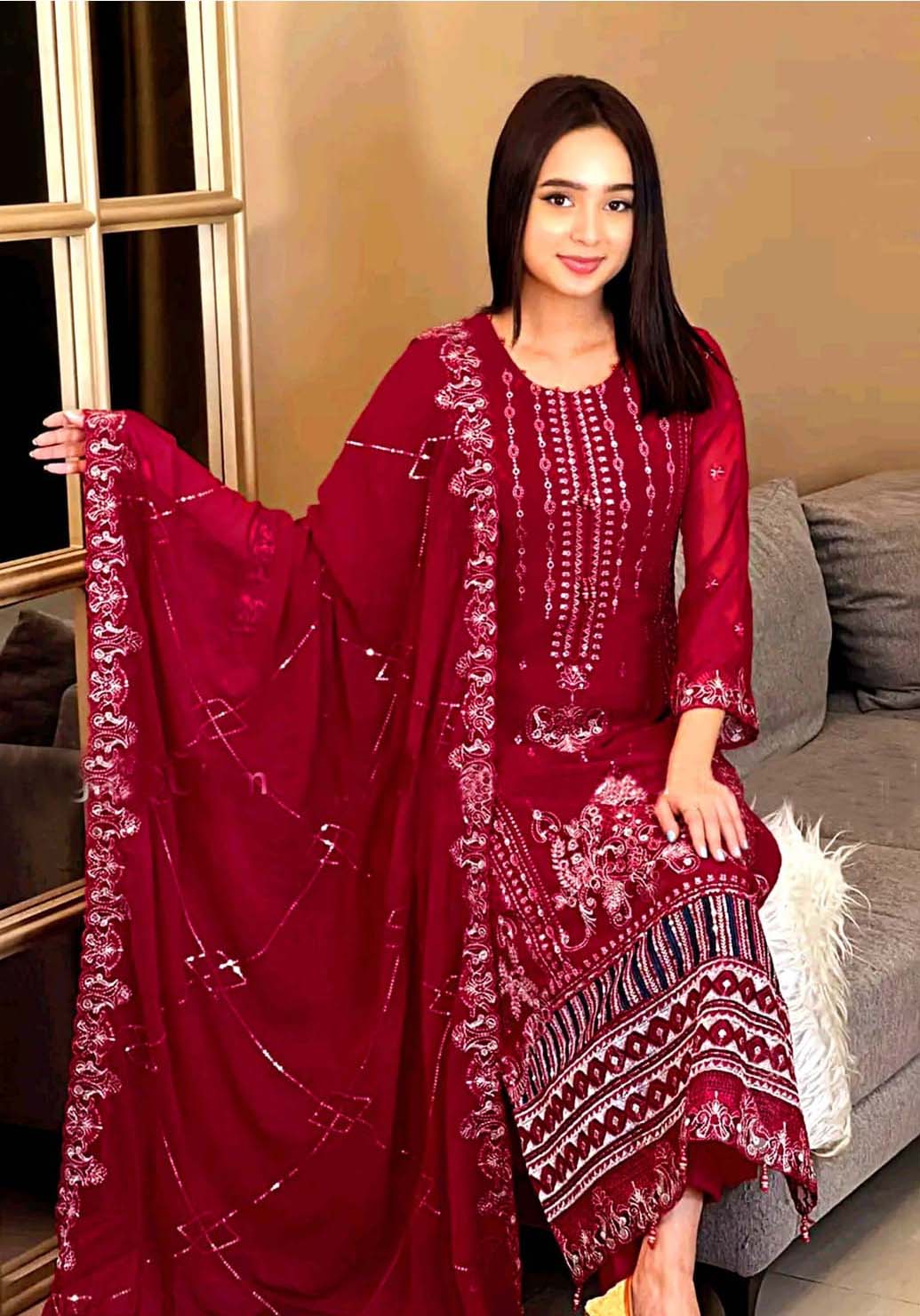 deep maroon traditional embroidered salwar kameez
