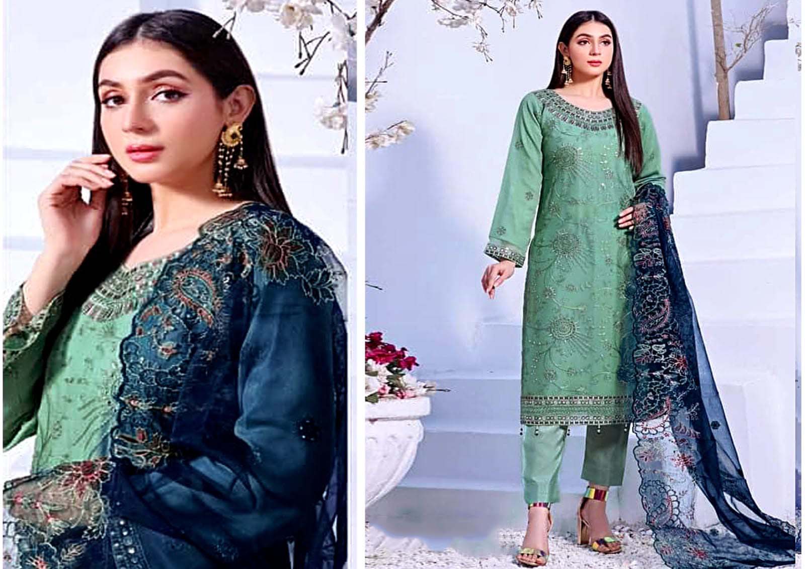 mint green embroidered salwar kameez