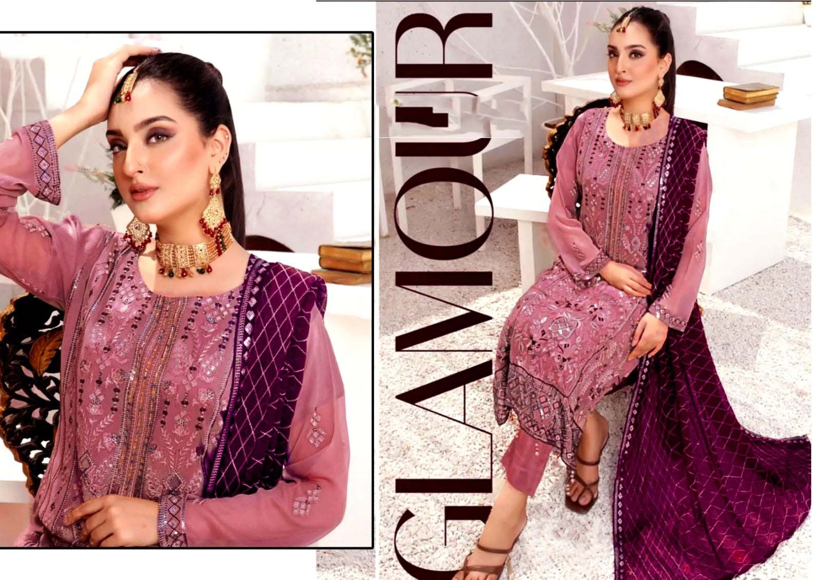 pink and plum embroidered salwar kameez