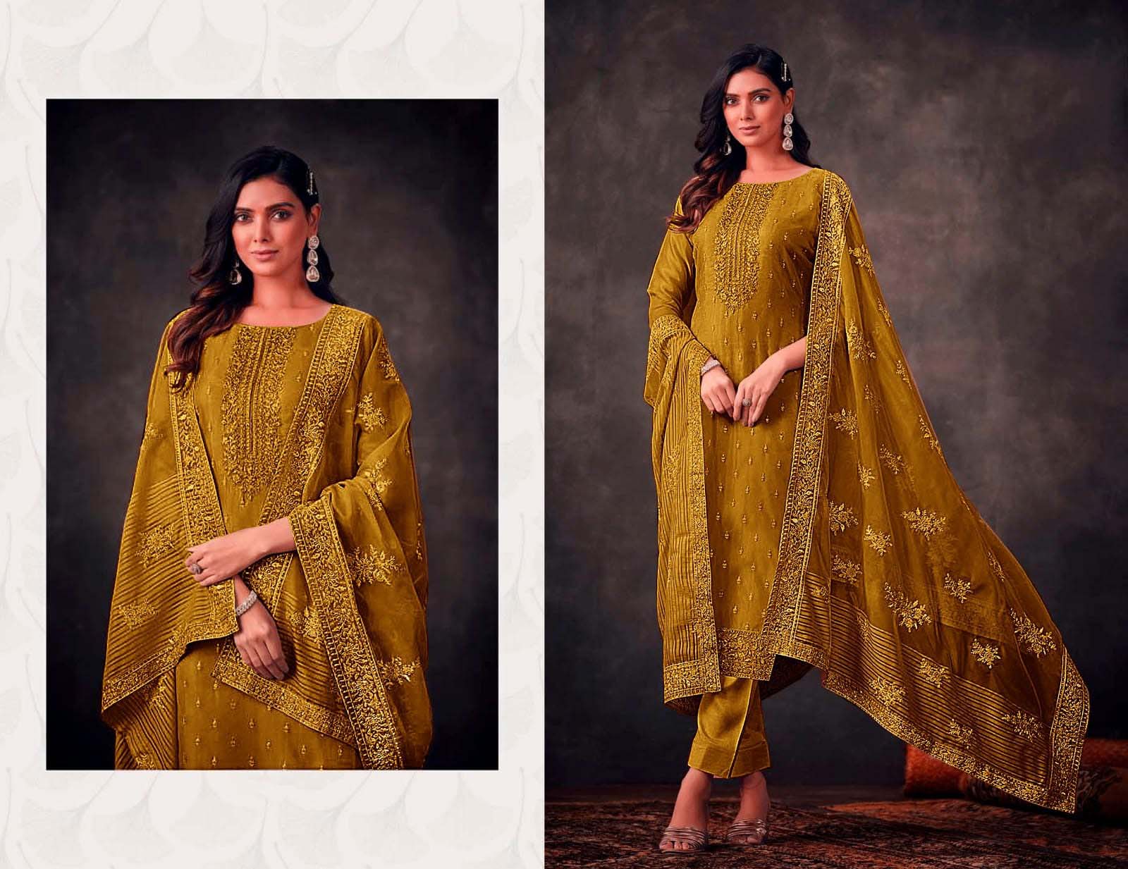 mustard yellow embroidered salwar kameez